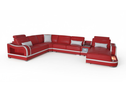 Ledersofa mit USB Couch Wohnlandschaft Garnitur Design Modern Ecke Sofa U Form