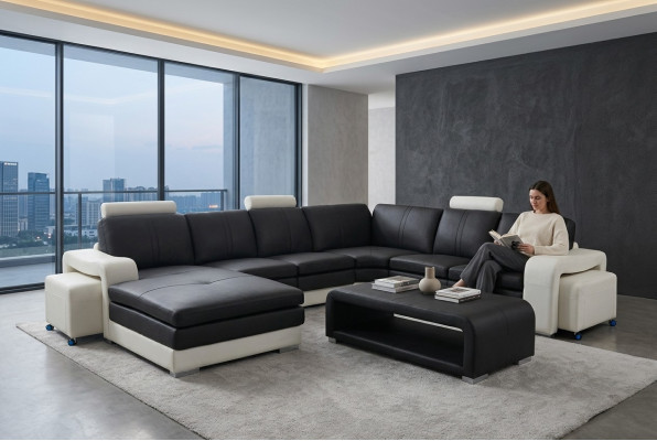Leder Eck Sofa +USB,Couch Polster Sitz Möbel Garnitur Landschaft Modern Design