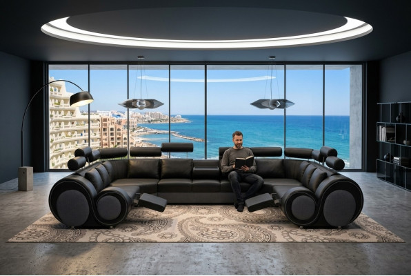Design XXL Wohnlandschaft Sofa mit USB,Couch Polster Ecksofa Textil Stoff Neu