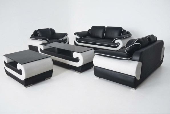 Sofagarnitur + Tisch USB 3+2+1 Sitzer Sofa Couch Garnituren Leder Sofas Polster