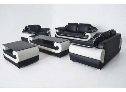 Sofagarnitur + Tisch USB 3+2+1 Sitzer Sofa Couch Garnituren Leder Sofas Polster