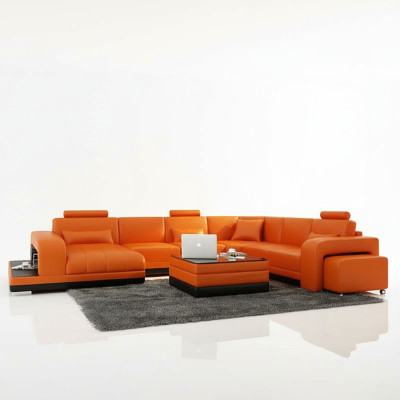 Design Leder Wohnlandschaft Eck Sofa Moderne Garnitur Couch Ecke Neu Orange USB