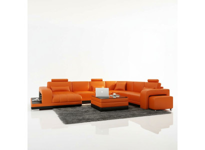 Design Leder Wohnlandschaft Eck Sofa Moderne Garnitur Couch Ecke Neu Orange USB