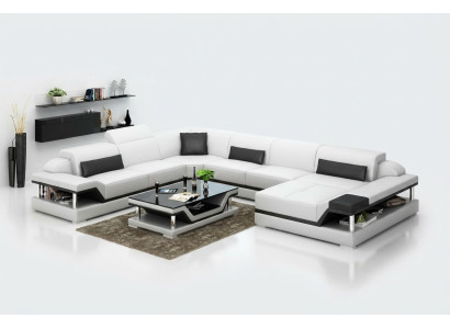 Design Leder Wohnlandschaft Eck Sofa Moderne Garnitur Couch Ecke Neu Weiß USB