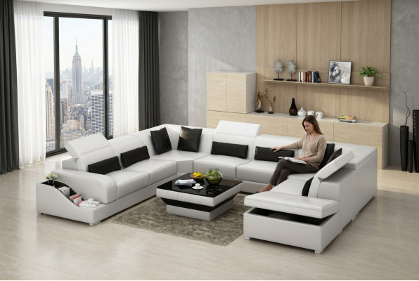 Wohnlandschaft Moderne Ecksofa Couch Polster Eckgarnitur Sofa Eck Garnitur + USB