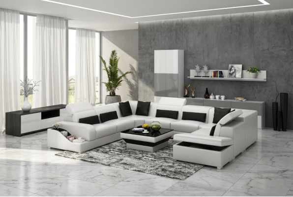 Wohnlandschaft Moderne Ecksofa Couch Polster Eckgarnitur Sofa Eck Garnitur + USB