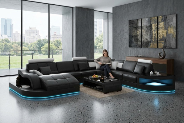 Ledersofa Couch Wohnlandschaft Ecksofa Eck Garnitur Design Modern Neu Sofa +USB