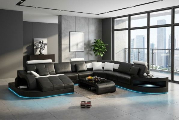 Ledersofa Couch Wohnlandschaft Ecksofa Eck Garnitur Design Modern Neu Sofa +USB