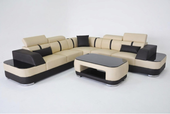 Eck Sofa + USB Leder Polster Ecke Garnitur Couchen L Form+Tisch Wohnlandschaft
