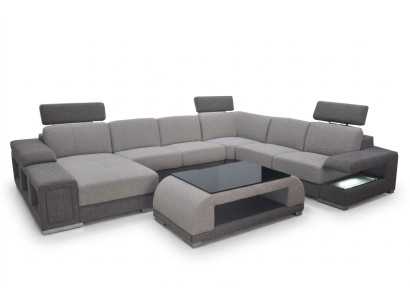 Couchgarnitur Modernes Sofa Ecke Leder Couch Polster Wohnlandschaft USB+Tisch