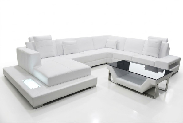 Ledersofa Ecksofa Wohnlandschaft Couch Polster Eckgarnitur Sitzecke + Tisch +USB
