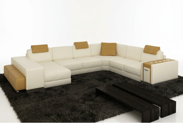 Wohnlandschaft Designer Sofa LED USB Couch Big Polster Leder Sofas Eck Ecke Sitz