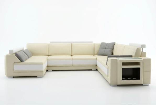 Designersofa mit USB Ecksofa Couch Ledersofa Polster Sitz Eck Garnitur +Licht