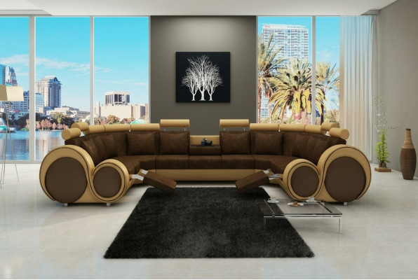 Moderne Leder Couch Ecksofa Polster Couchen XXL Big Wohnlandschaften + USB