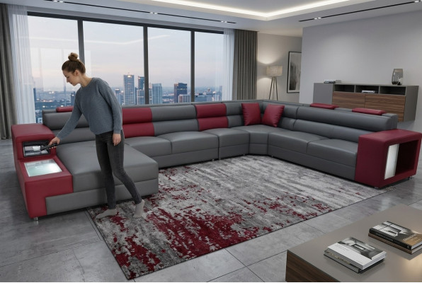 Extra Große Familien Sofa Couch Modern Wohnlandschaft Party Couchen Leder +USB