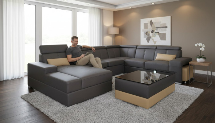 Moderne Couchgarnitur Sofa Ecke Sitzecke Leder Couch Polster Wohnlandschaft USB