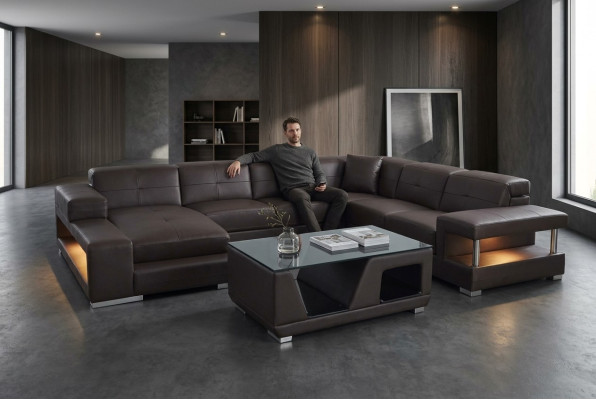Wohnlandschaft Ecksofa Polster Sitzecke Sitzgarnitur Ledersofa Sofa Couch + USB