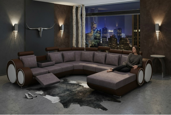 Textil Sofa mit USB XXL Wohnlandschaft Stoff Couch Big Polster Sofa U Form Neu