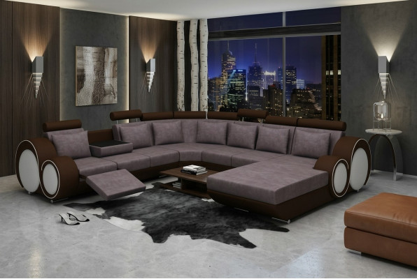 Textil Sofa mit USB XXL Wohnlandschaft Stoff Couch Big Polster Sofa U Form Neu
