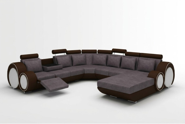 Textil Sofa mit USB XXL Wohnlandschaft Stoff Couch Big Polster Sofa U Form Neu