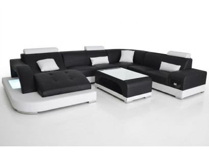 Leder Sofa mit USB Moderne Sitz Couch Polster Design Eck Wohnlandschaft Tisch