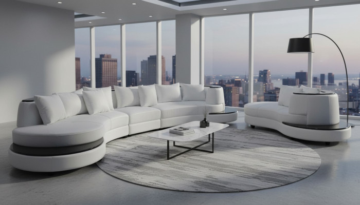 Wohn Design Couch Rund Ecksofa Polster Runde Sitzgarnitur Zimmer Landschaft USB