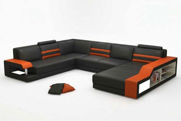 Designersofa Ecksofa mit USB,Ledersofa Polster Sitz Eck Garnitur LED Couch