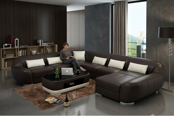 Modernes Ledersofa Ecksofa Wohnlandschaft Sitz Polster Couch Garnitur Fellen