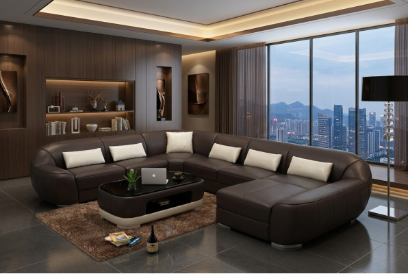 Modernes Ledersofa Ecksofa Wohnlandschaft Sitz Polster Couch Garnitur Fellen