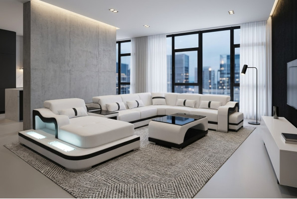 Ecksofa Eckgarnitur Eckcouch Sofa Couch Polster Wohnlandschaft Tisch USB LED Neu