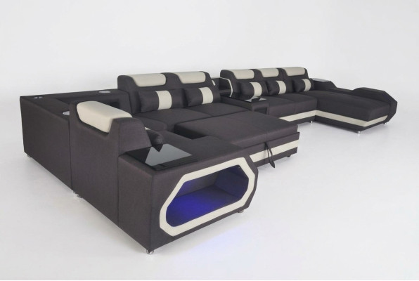 Design XXL Modern Leder Polster Ecke Couch Sofa Eck Wohnlandschaft Bett USB LED