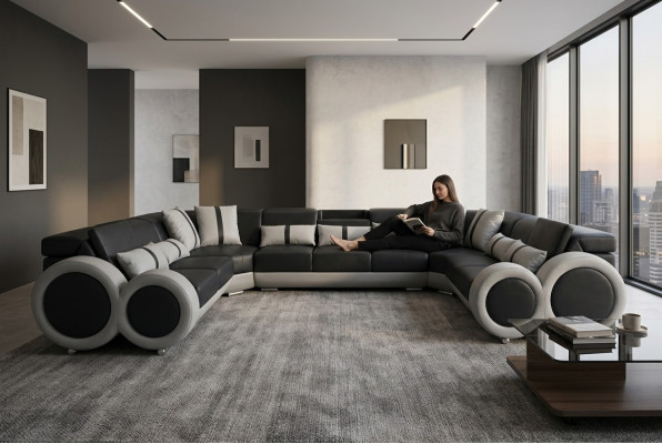 Design Wohnlandschaft Leder Sofa Couch Polster Eckgarnitur Moderne Sitz Ecke USB