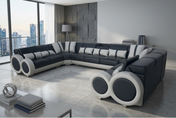 Design Wohnlandschaft Leder Sofa Couch Polster Eckgarnitur Moderne Sitz Ecke USB