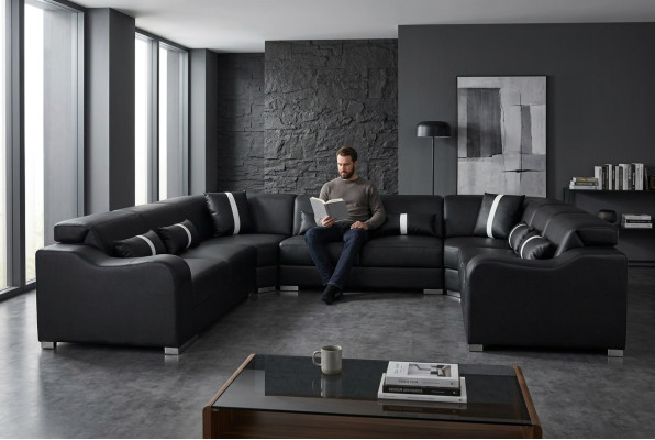 Leder Sofa Couch USB Polster Eck Garnitur Moderne Wohnlandschaft U Form Design