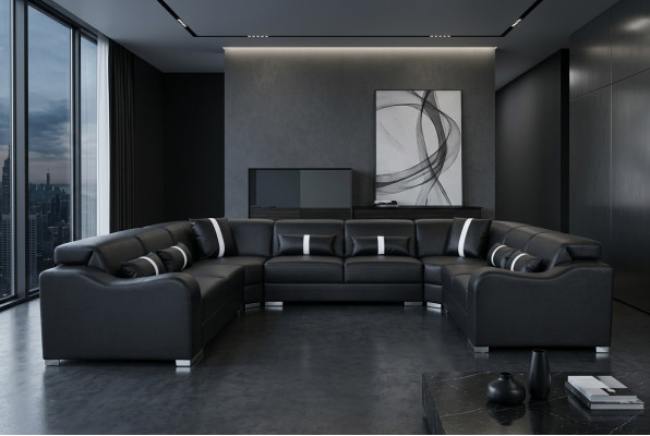 Leder Sofa Couch USB Polster Eck Garnitur Moderne Wohnlandschaft U Form Design
