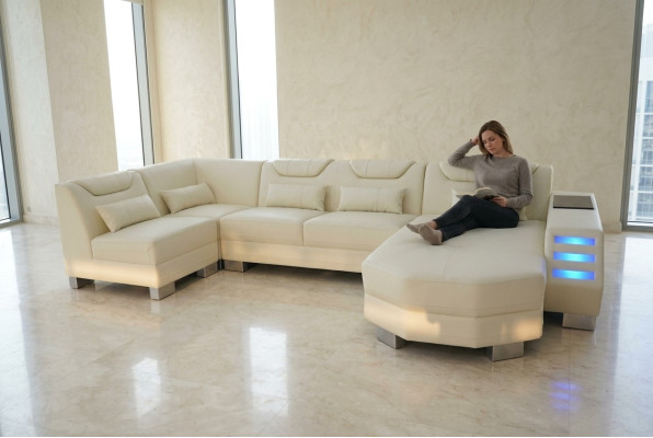 Designer Sofa mit USB Eck Leder Ecke Sofa Polster Zimmer Leder Sitz Polster Neu