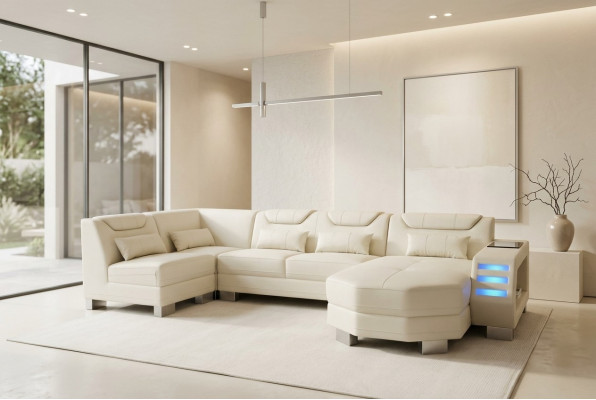 Designer Sofa mit USB Eck Leder Ecke Sofa Polster Zimmer Leder Sitz Polster Neu