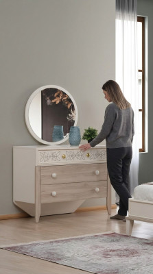 Set Commode Avec Miroir Coiffeuse Console Bois Moderne Chambre à Coucher