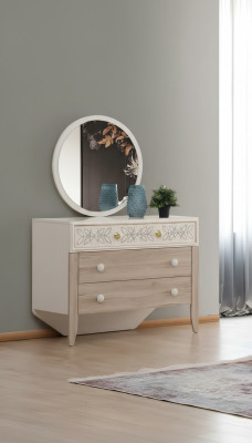 Set Commode Avec Miroir Coiffeuse Console Bois Moderne Chambre à Coucher