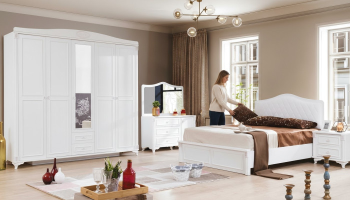 Luxus Schlafzimmer Set 4tlg. Bett 2 Nachttische Kommode Landhaus Möbel Neu