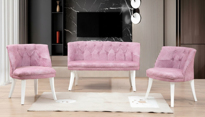 Küchen Sitzgarnitur Bank Sessel Rosa Chesterfield Garnitur Sitzmöbel Stoff