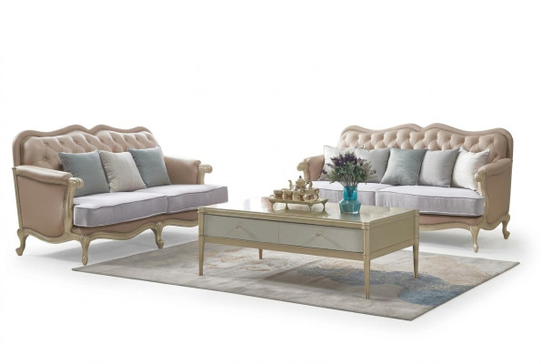 Beige Chesterfield Sofagarnitur 3+2 Sitzer Designer Wohnzimmer Sofas 2tlg. Set