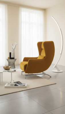 Sessel Sitz Einsitzer Design Gelb Polster Wohnzimmer Möbel Ohrensessel Prianera