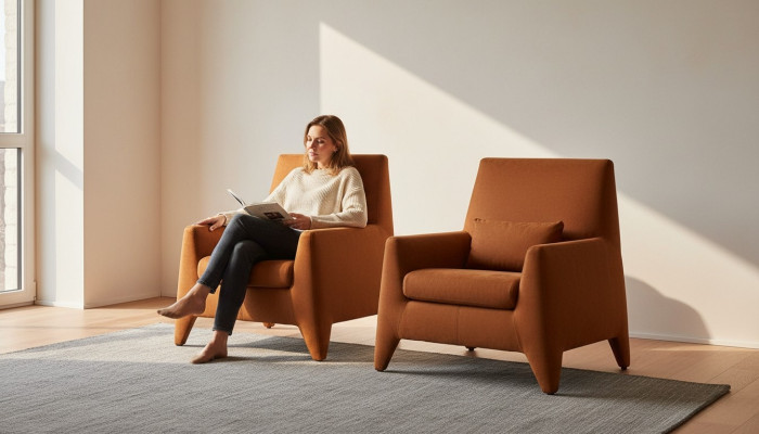 Sessel Sitz Modern Design Wohnzimmer Polster Einsitzer Textil Braun Stil Luxus