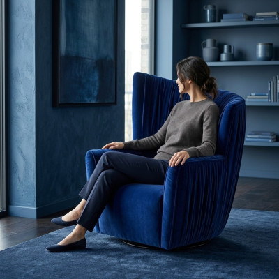 Sessel Luxus Design Möbel Blau Modern Stil Design Textil Wohnzimmer Lounge Neu