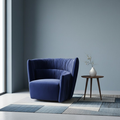 Sessel Einsitzer Italienischer Stil Polster Holz Textil Prianera Luxus Blau