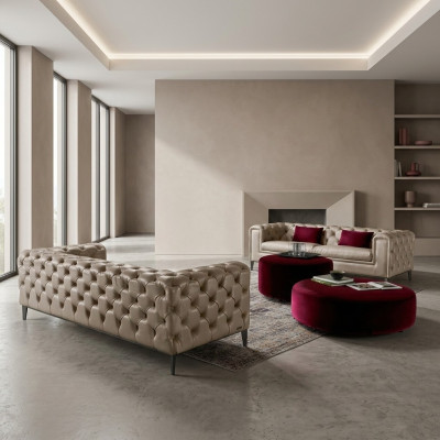 Luxuriöses 3+3 sitzer sofagarnitur in beige von chesterfield