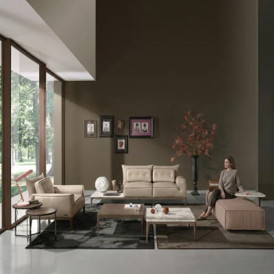  Luxus Garnitur Sofagarnitur 2+1 Sitz Sofa Sofas Sessel Leder 2tlg. PRIANERA