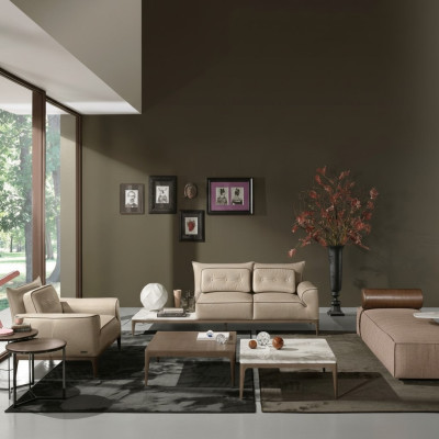  Luxus Garnitur Sofagarnitur 2+1 Sitz Sofa Sofas Sessel Leder 2tlg. PRIANERA