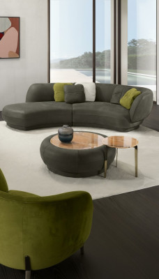 Textil Sofa 3 Sitzer Polster Leder Modern Relax Sitz Luxus Möbel Ecksofa Rund